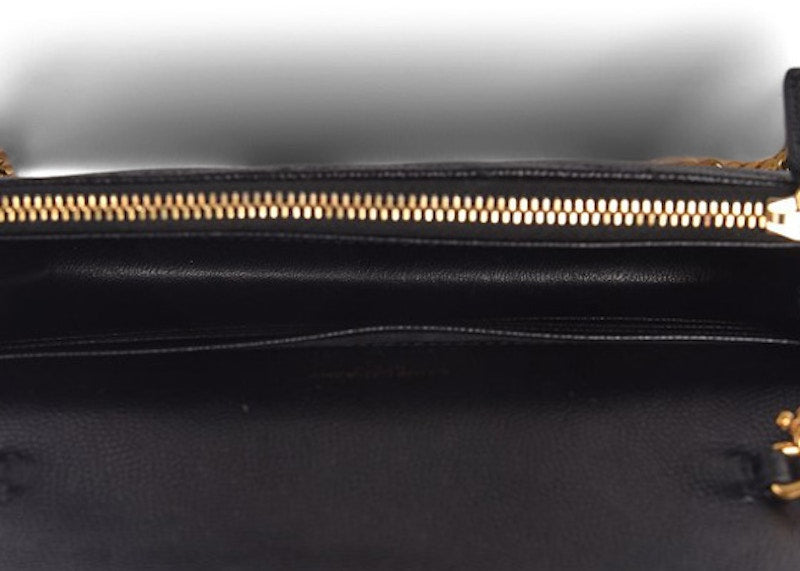 Saint Laurent Envelope Chain Wallet Matelasse Chevron Grain De Poudre Black