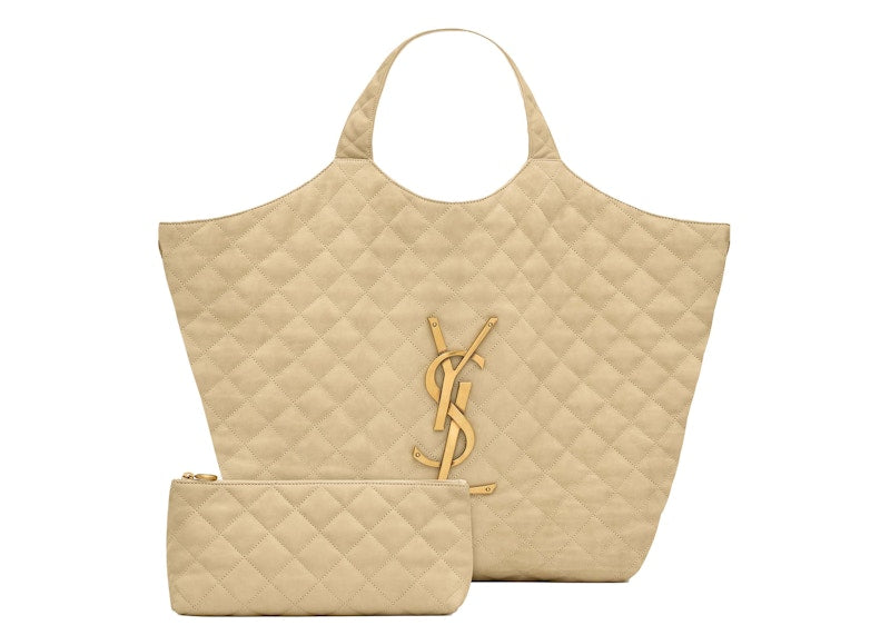 Saint Laurent Icare Maxi Shopping Bag Quilted Nubuck Suede Beige