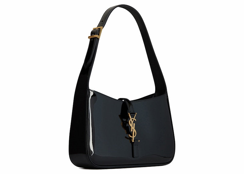 Saint Laurent Le 5 A 7 Hobo Bag In Patent Leather Noir