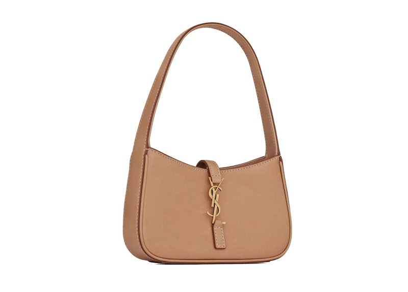 Saint Laurent Le 5 A 7 Mini Hobo Bag In Vegetable-Tanned Leather Brown Gold
