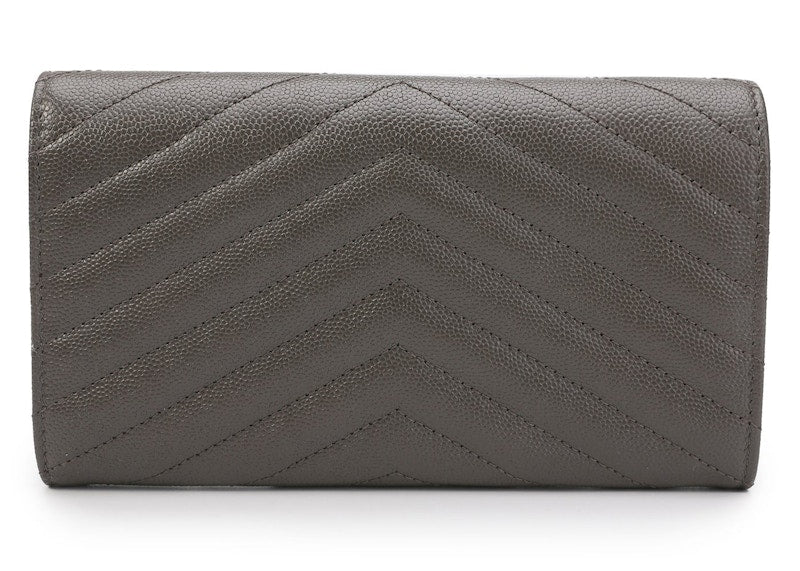 Saint Laurent Logo Leather Flap Wallet Large Monogram Brown