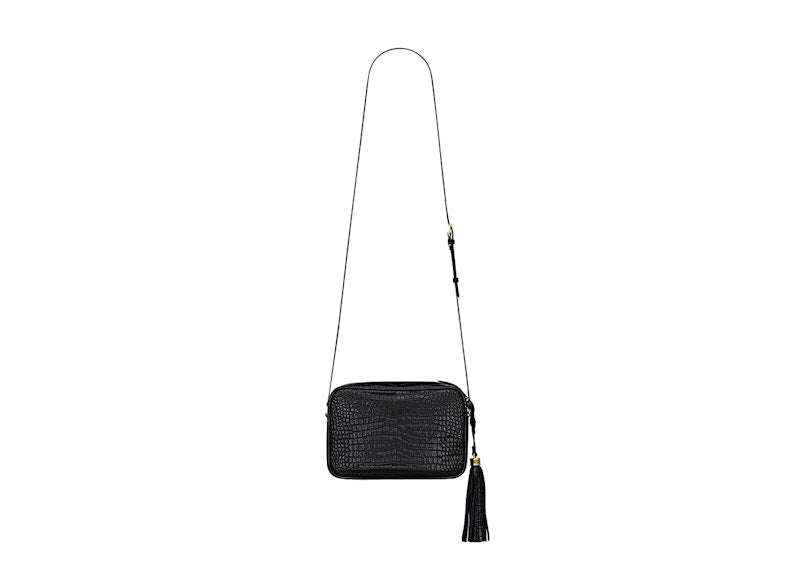 Saint Laurent Lou Camera Bag In Crocodile-Embossed Shiny Leather Black