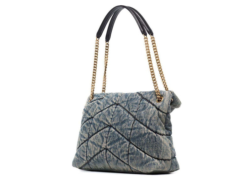 Saint Laurent Loulou Puffer Denim Shoulder Bag Blue