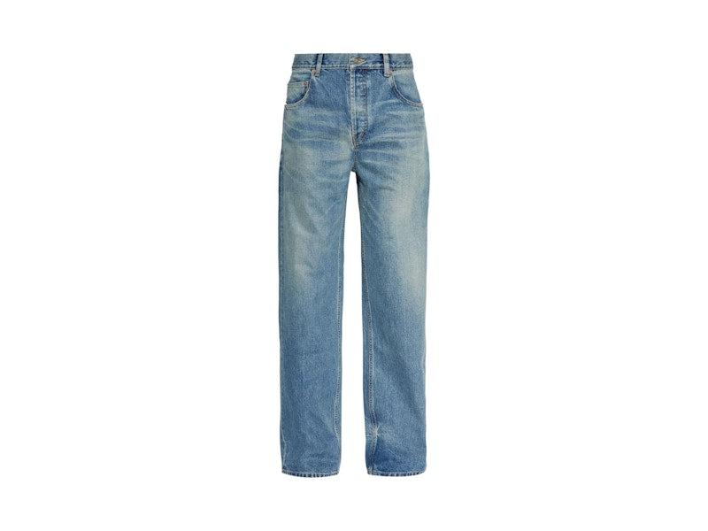 Saint Laurent Mid Straight Baggy Denim Jeans Benjamin Blue