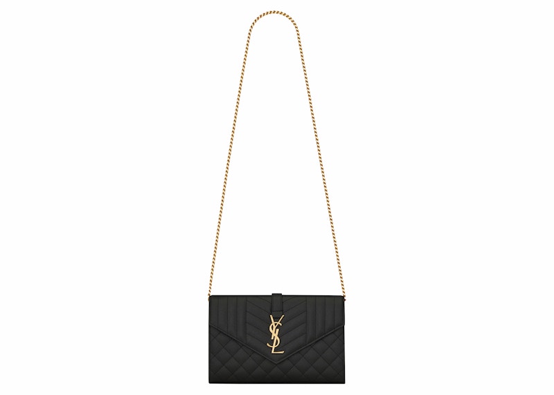 Saint Laurent Monogram Chain Wallet Grain De Poudre Black