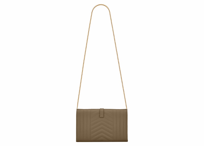 Saint Laurent Monogram Chain Wallet Grain De Poudre Vert Kaki