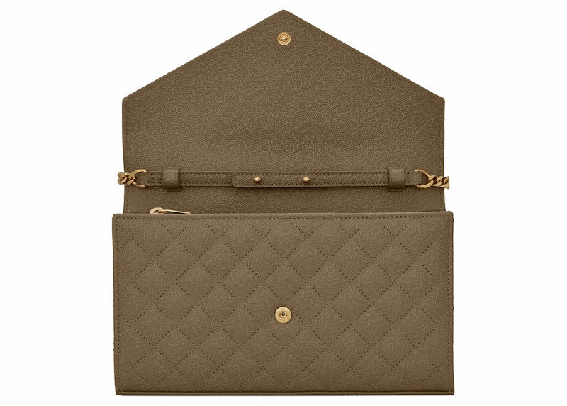 Saint Laurent Monogram Chain Wallet Grain De Poudre Vert Kaki