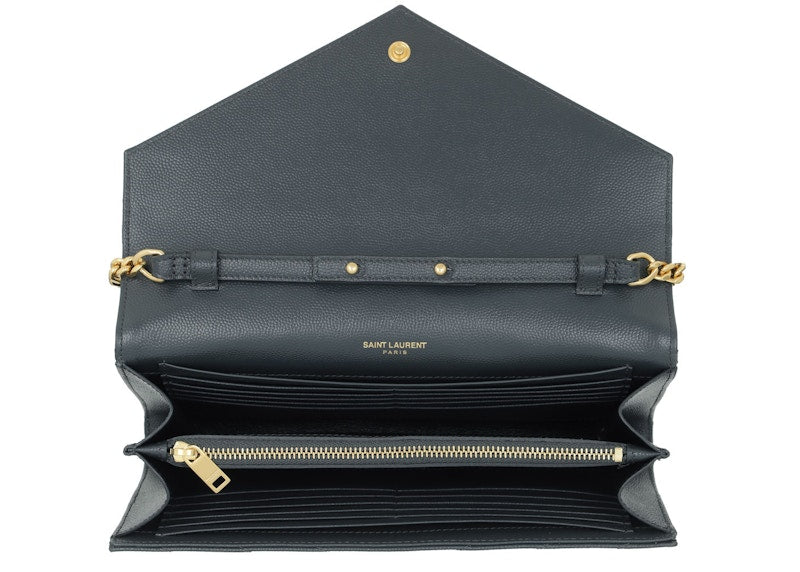 Saint Laurent Monogram Chain Wallet Matelasse Grain de Poudre Smog Grey