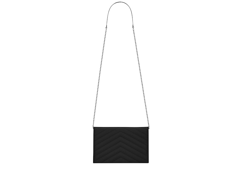 Saint Laurent Envelope Chain Wallet Grain de Poudre Silver-tone Black