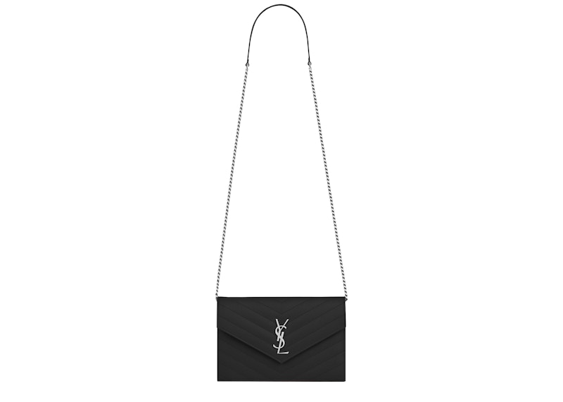 Saint Laurent Envelope Chain Wallet Grain de Poudre Silver-tone Black