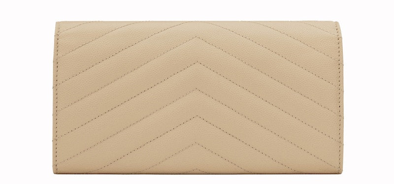 Saint Laurent Monogram Flap Wallet Matelasse Grain de Poudre Large Powder