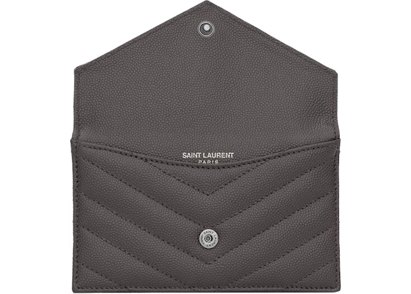 Saint Laurent Monogram Fragments Flap Card Case Grain De Poudre Storm Grey