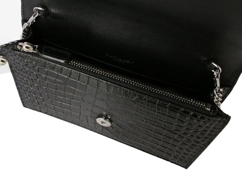 Saint Laurent Monogram Kate Bag Crocodile Print Black