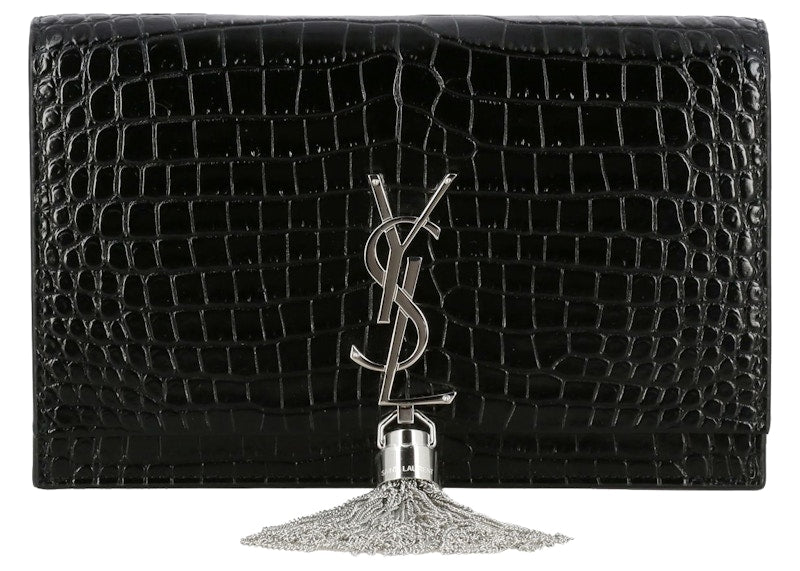 Saint Laurent Monogram Kate Bag Crocodile Print Black
