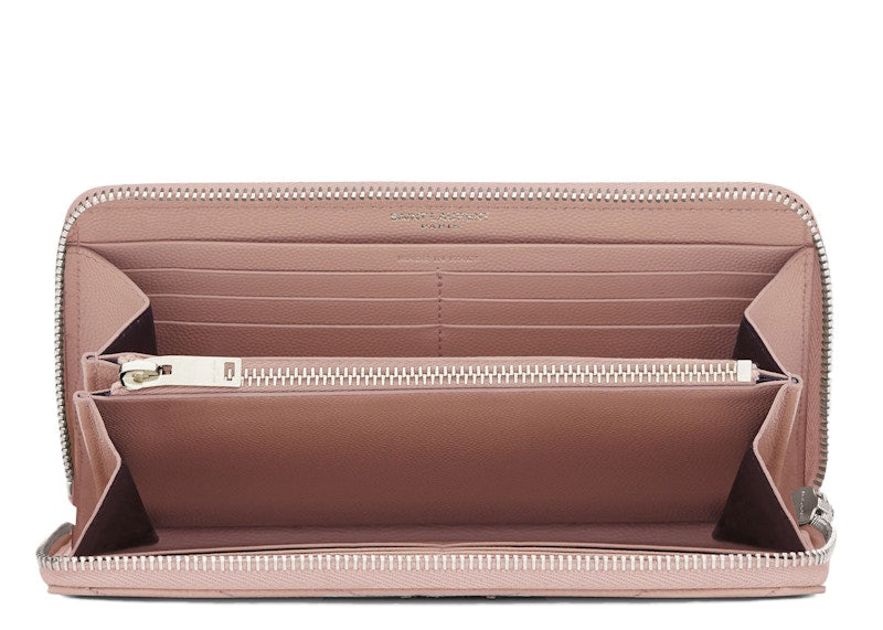 Saint Laurent Monogram Zip Around Wallet Matelasse Grain de Poudre Pale Blush