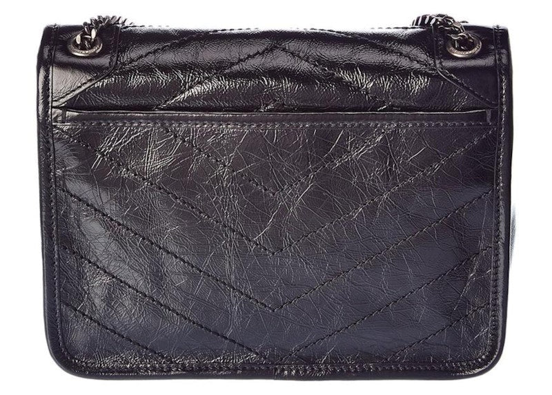 Saint Laurent Niki Baby Crinkled Leather Shoulder Bag Black