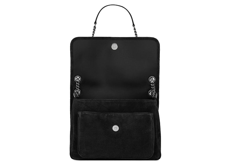 Saint Laurent Niki Medium Soft Crocodile Embossed Leather Black