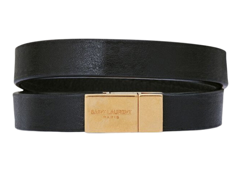 Saint Laurent Opyum Double Wrap Bracelet In Leather And Metal Black/Gold-tone