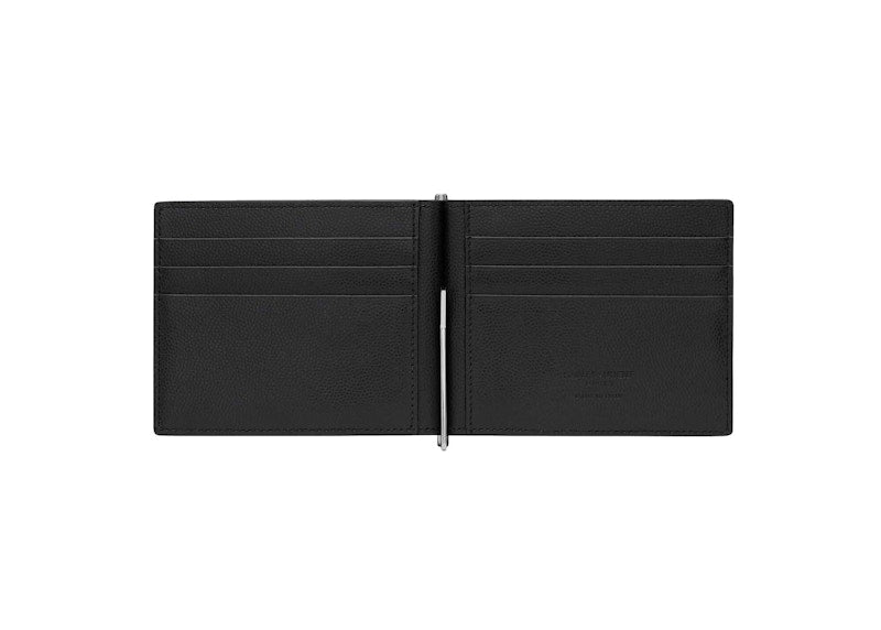 Saint Laurent Paris Bill Clip Wallet in Grain de Poudre Embossed Leather Black