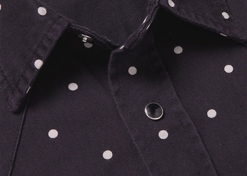 Saint Laurent Polka-dot Denim Western Shirt Navy