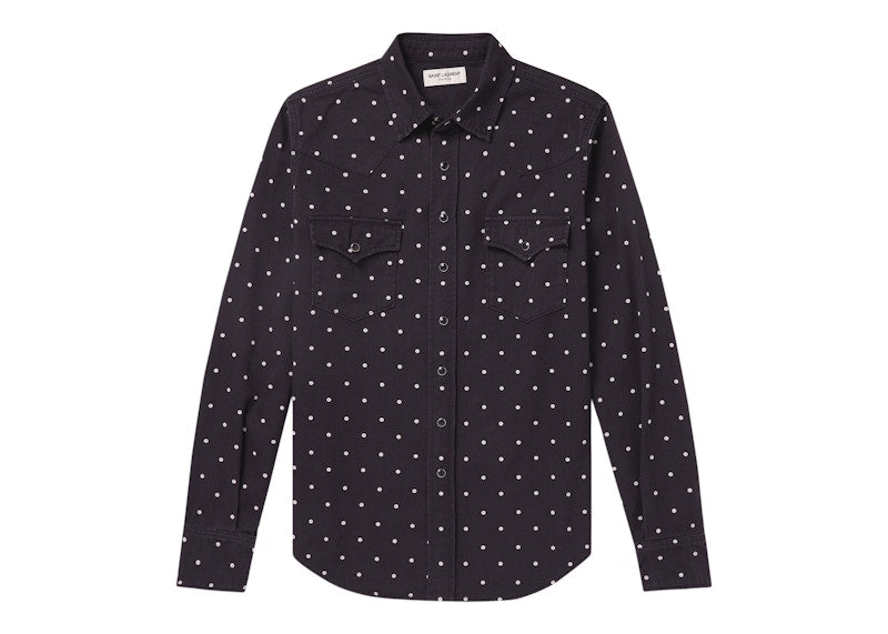 Saint Laurent Polka-dot Denim Western Shirt Navy