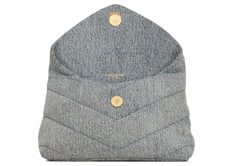 Saint Laurent Puffer In Denim And Smooth Leather Small Blue-Gray/Light Azure