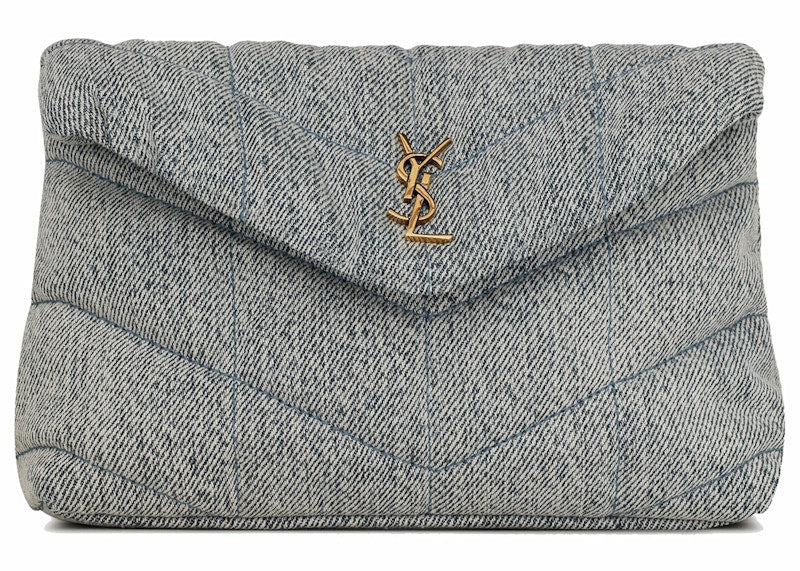 Saint Laurent Puffer In Denim And Smooth Leather Small Blue-Gray/Light Azure