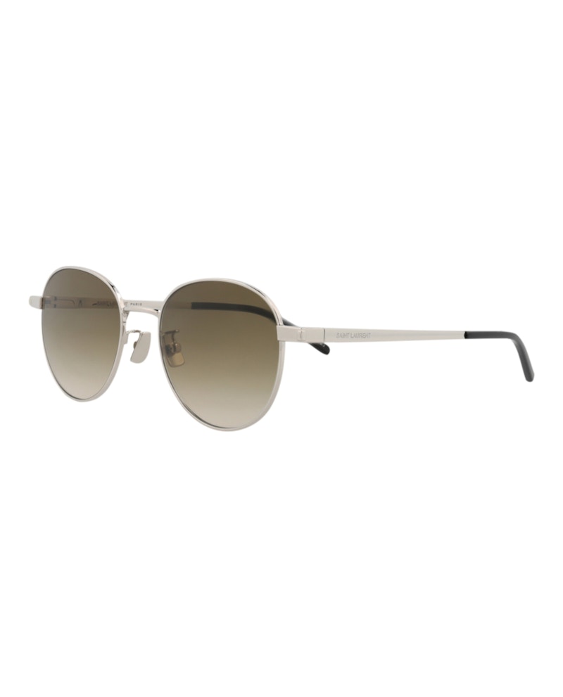 Saint Laurent Round-Frame Metal Sunglasses Silver/Silver/Green (SL533-30013361-014)