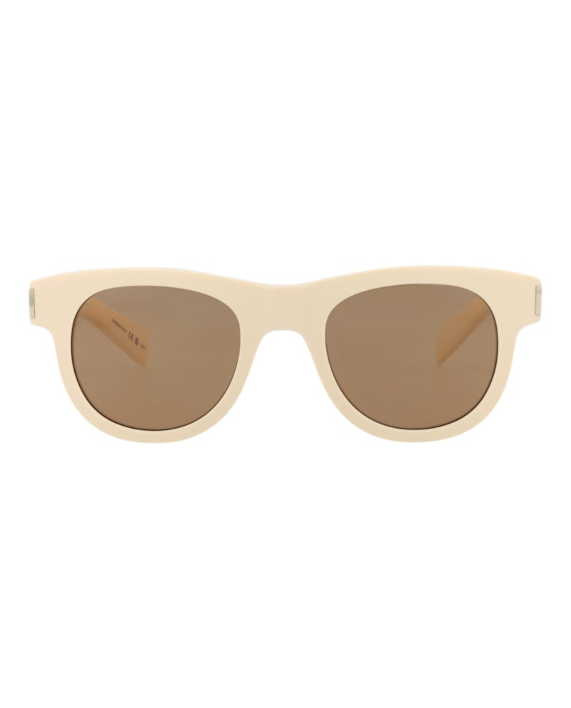 Saint Laurent Round-Frame Recycled Acetate Sunglasses Ivory/Ivory/Brown (SL571-30014069-005)