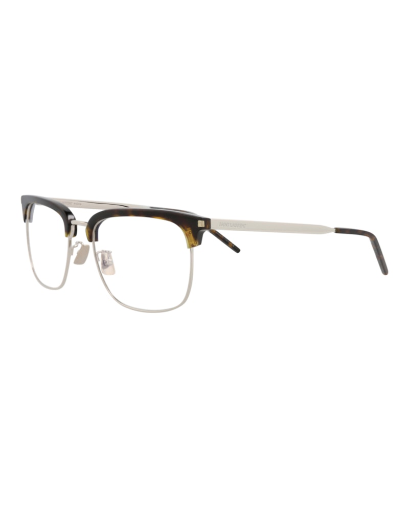 Saint Laurent Square-Frame Acetate Optical Frames Havana Silver Transparent (SL346-30008548-004)