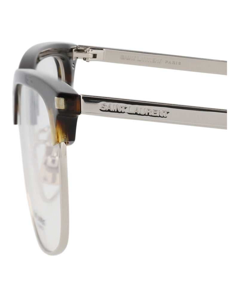 Saint Laurent Square-Frame Acetate Optical Frames Havana Silver Transparent (SL346-30008548-004)