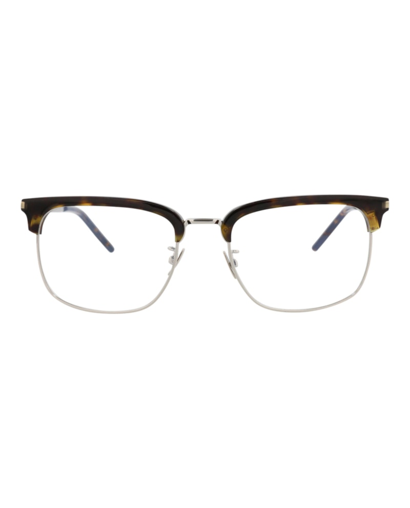 Saint Laurent Square-Frame Acetate Optical Frames Havana Silver Transparent (SL346-30008548-004)