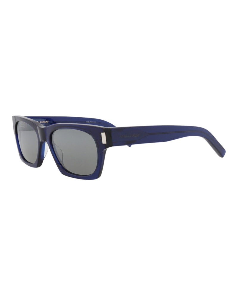 Saint Laurent Square-Frame Recycled Acetate Sunglasses Blue/Blue/Silver (SL402-30009329-015)