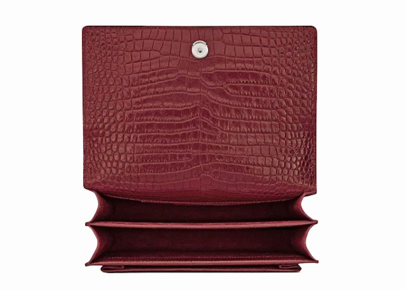 Saint Laurent Sunset Crocodile Embossed Calfskin Medium Garnet