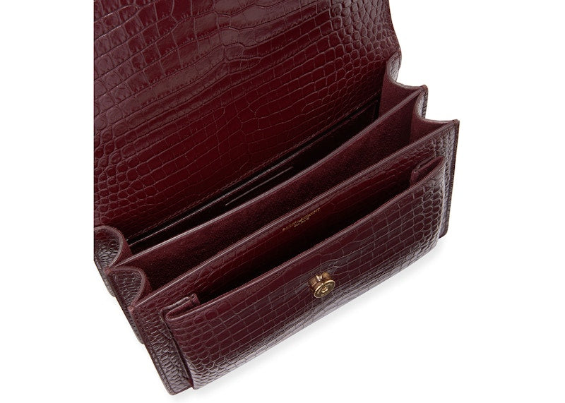Saint Laurent Sunset Crocodile Embossed Medium Red