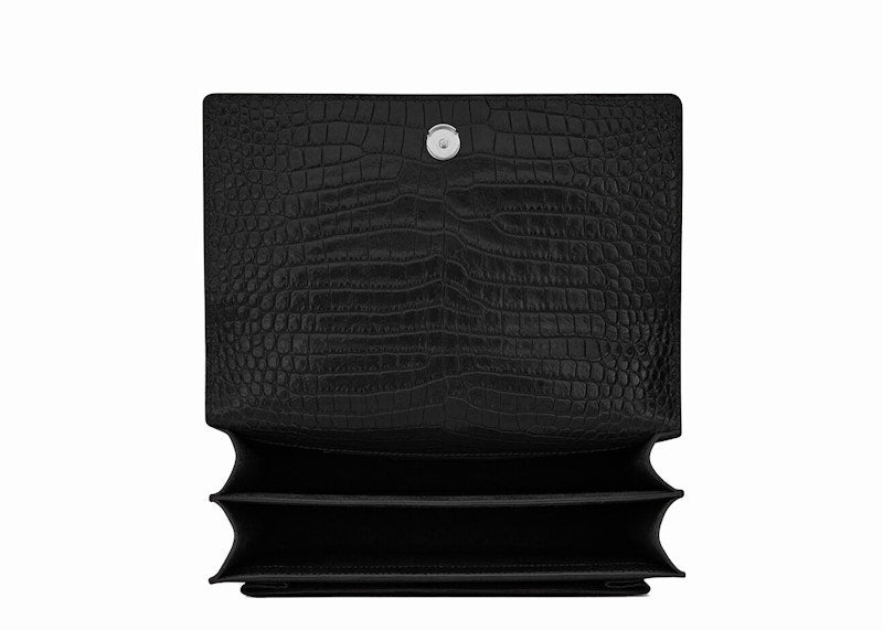 Saint Laurent Sunset Crocodile Embossed Shiny Leather Medium Black