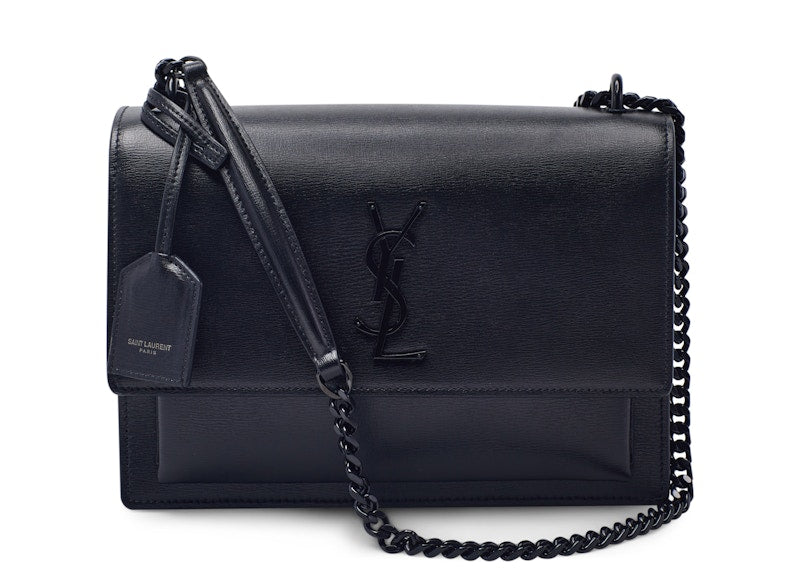 Saint Laurent Sunset Shoulder Bag Calfskin Black-tone Medium Black