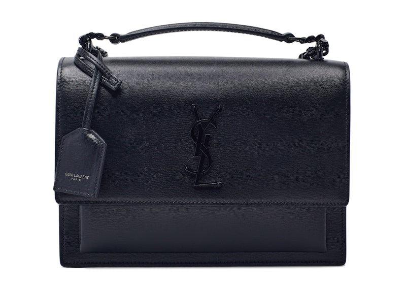 Saint Laurent Sunset Shoulder Bag Calfskin Black-tone Medium Black
