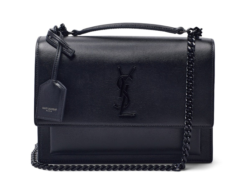 Saint Laurent Sunset Shoulder Bag Calfskin Black-tone Medium Black