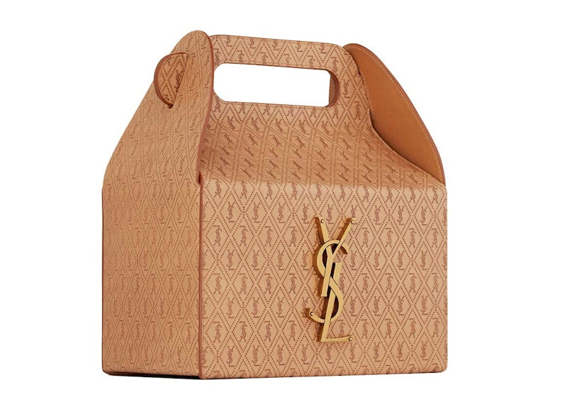 Saint Laurent Take-Away Box In Vegetable-Tanned Leather Dusty Vintage Brown Gold