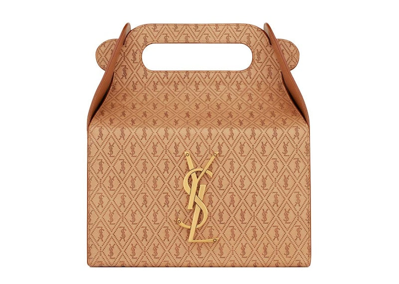 Saint Laurent Take-Away Box In Vegetable-Tanned Leather Dusty Vintage Brown Gold