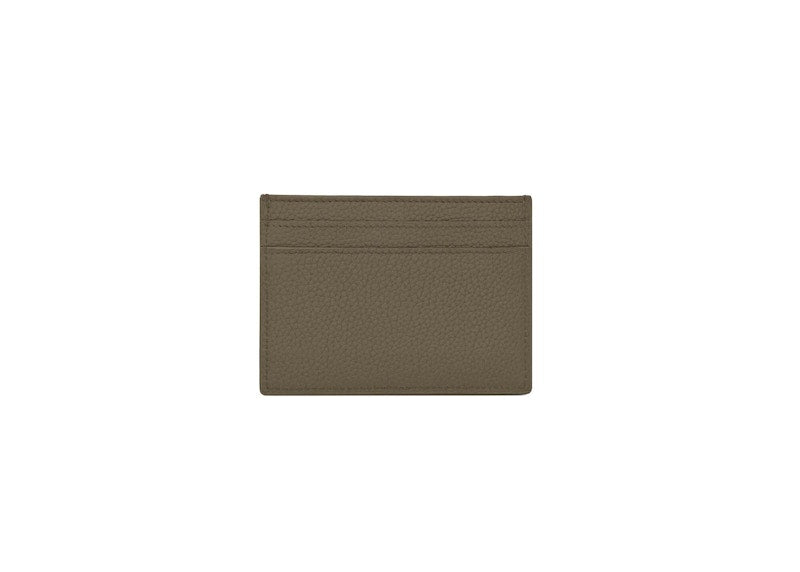 Saint Laurent Tiny Cassandre Card Case in Grained Leather Dark Khaki