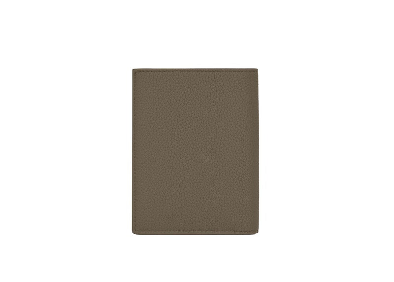 Saint Laurent Tiny Cassandre Credit Card Wallet in Grained Leather Dark Khaki