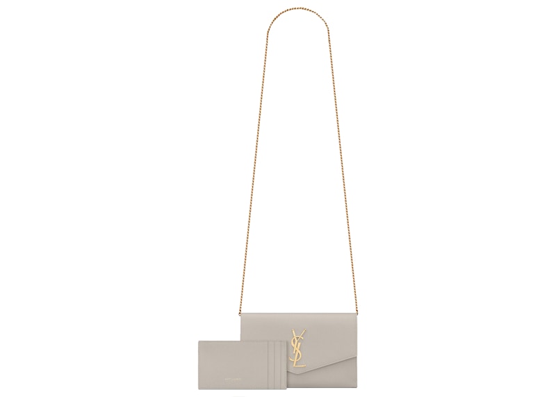 Saint Laurent Uptown Chain Wallet Grain De Poudre Blanc Vintage