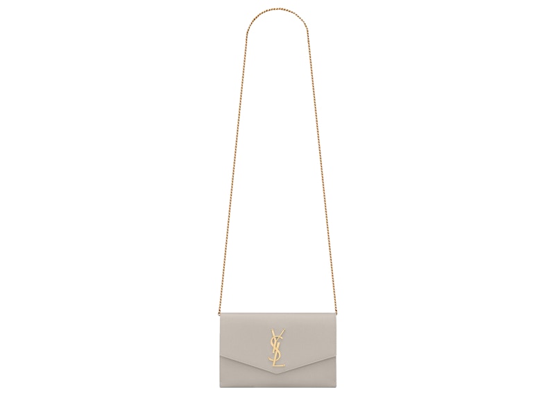 Saint Laurent Uptown Chain Wallet Grain De Poudre Blanc Vintage