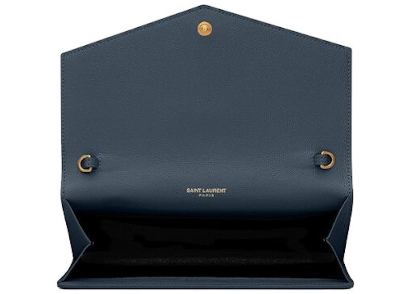 Saint Laurent Uptown Chain Wallet Grain De Poudre Charron Blue
