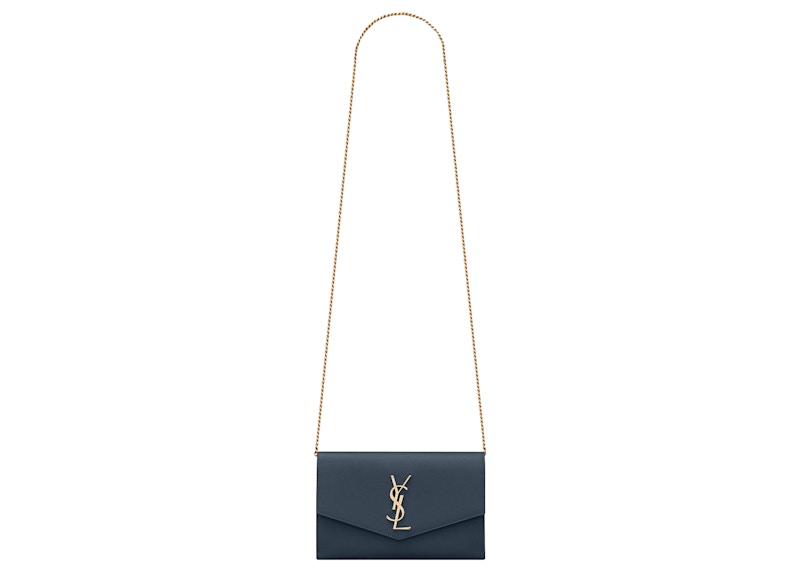 Saint Laurent Uptown Chain Wallet Grain De Poudre Charron Blue