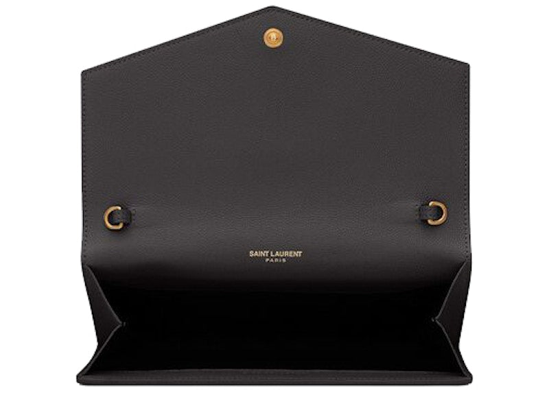 Saint Laurent Uptown Chain Wallet Grain De Poudre Storm