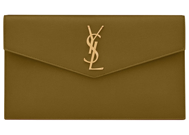 Saint Laurent Uptown Pouch Grain de Poudre Embossed Olive Green