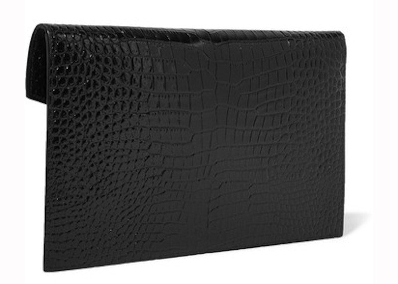 Saint Laurent Uptown Pouch Shiny Crocodile-Look Leather Black